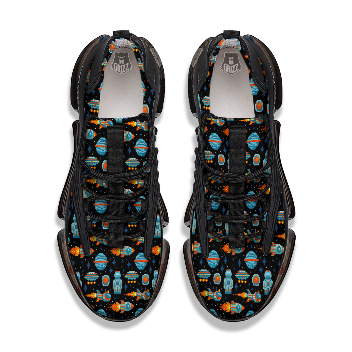 Pixel Art Space 8 Bit Print Pattern Black Gym Shoes-grizzshop