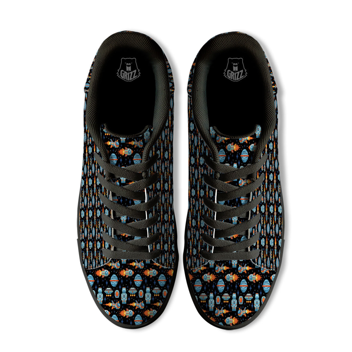 Pixel Art Space 8 Bit Print Pattern Black Low Top Sneakers-grizzshop