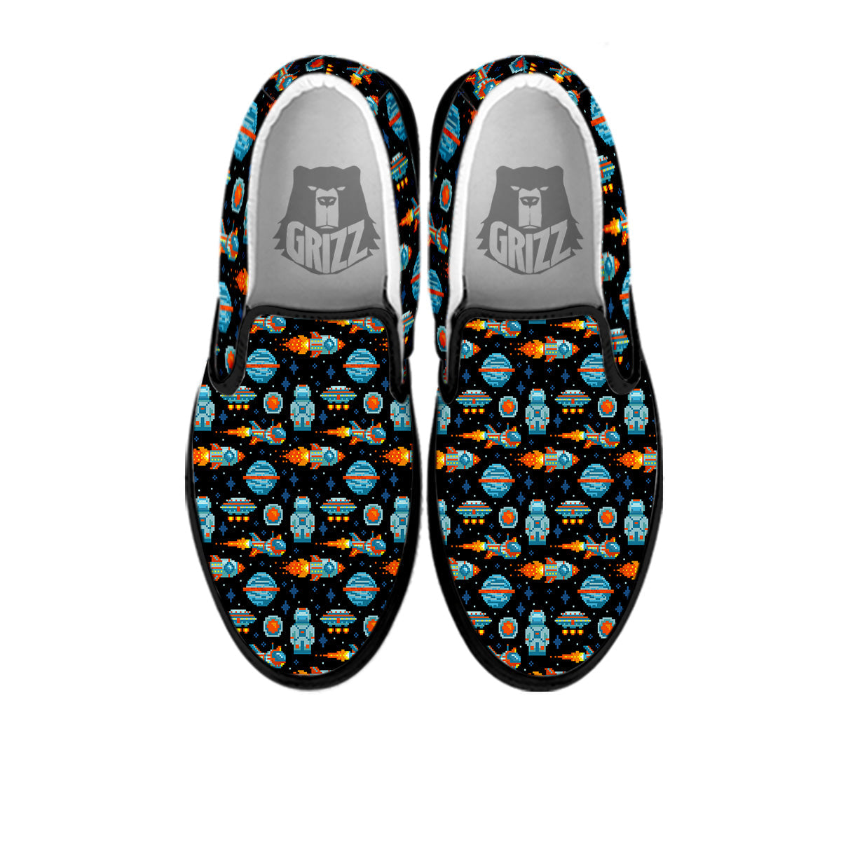 Pixel Art Space 8 Bit Print Pattern Black Slip On Shoes-grizzshop