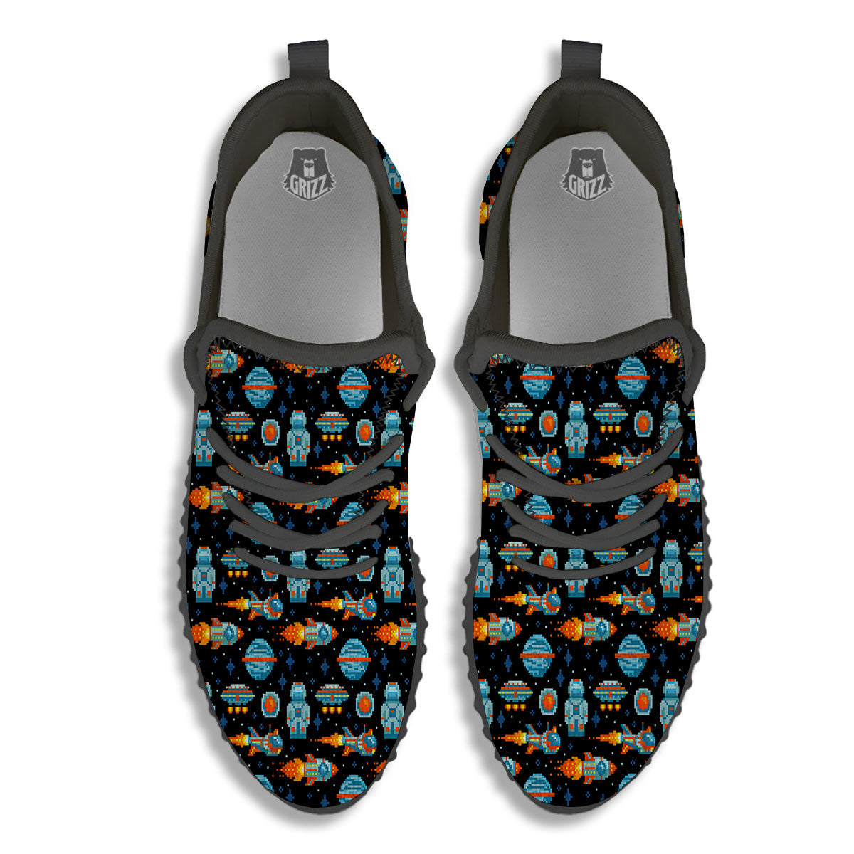 Pixel Art Space 8 Bit Print Pattern Black Walking Shoes-grizzshop