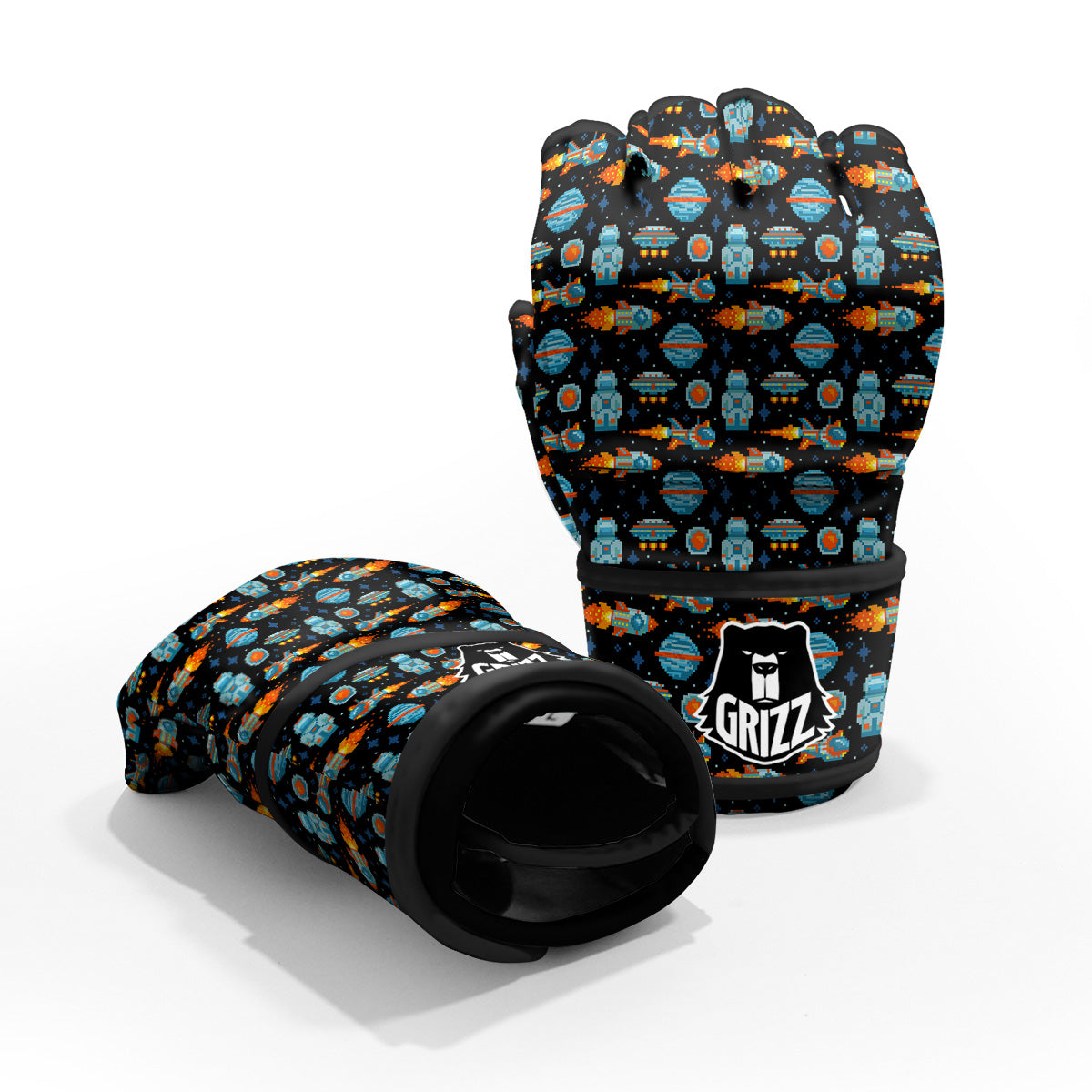 Pixel Art Space 8 Bit Print Pattern MMA Gloves-grizzshop