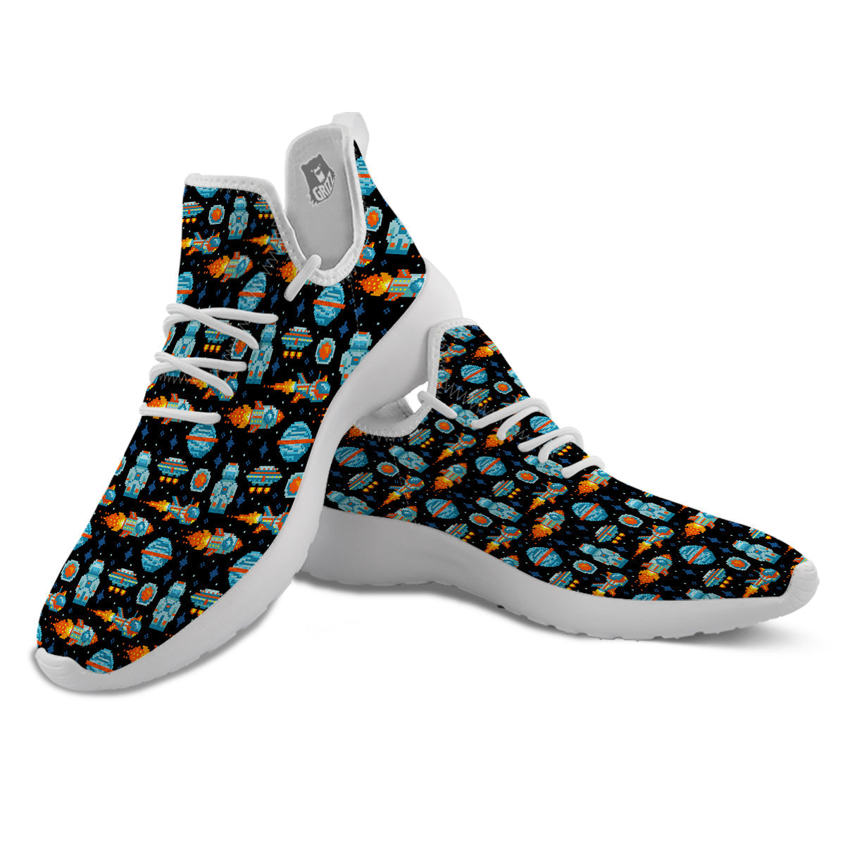 Pixel Art Space 8 Bit Print Pattern White Athletic Shoes-grizzshop