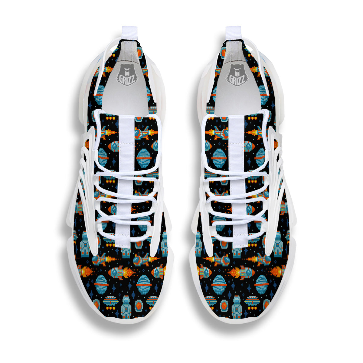 Pixel Art Space 8 Bit Print Pattern White Gym Shoes-grizzshop