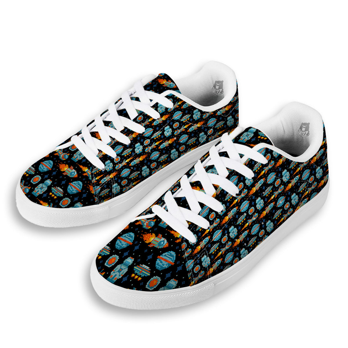 Pixel Art Space 8 Bit Print Pattern White Low Top Sneakers-grizzshop