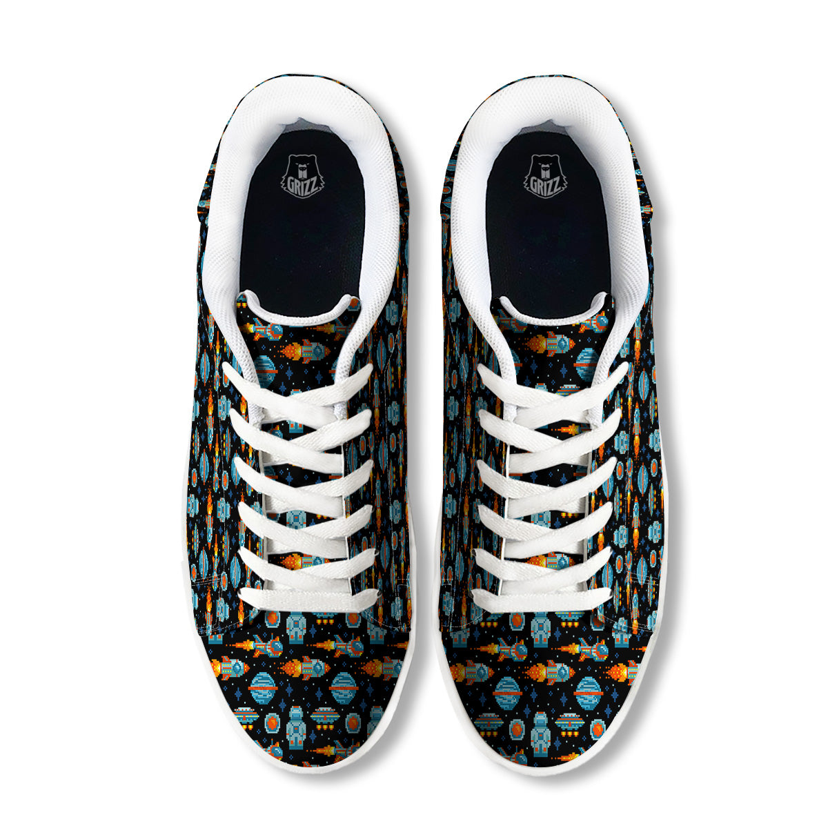Pixel Art Space 8 Bit Print Pattern White Low Top Sneakers-grizzshop