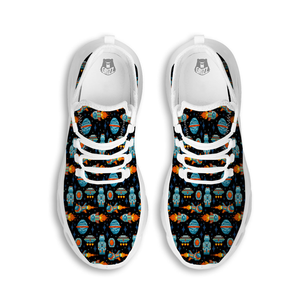 Pixel Art Space 8 Bit Print Pattern White Running Shoes-grizzshop