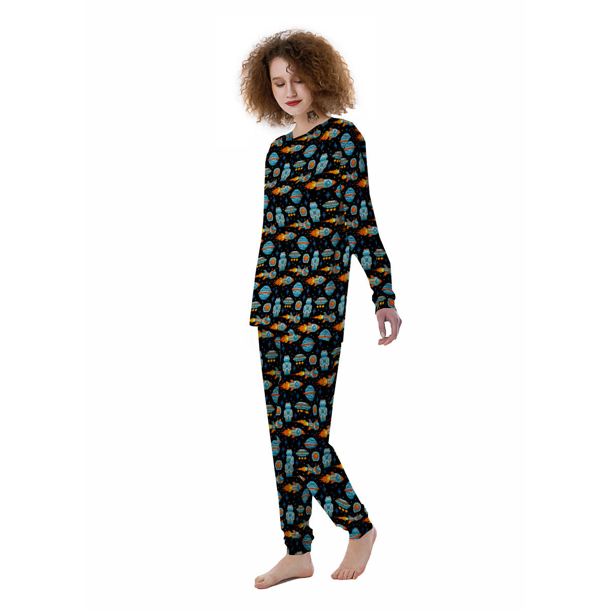 Pixel Art Space 8 Bit Print Pattern Women's Pajamas-grizzshop