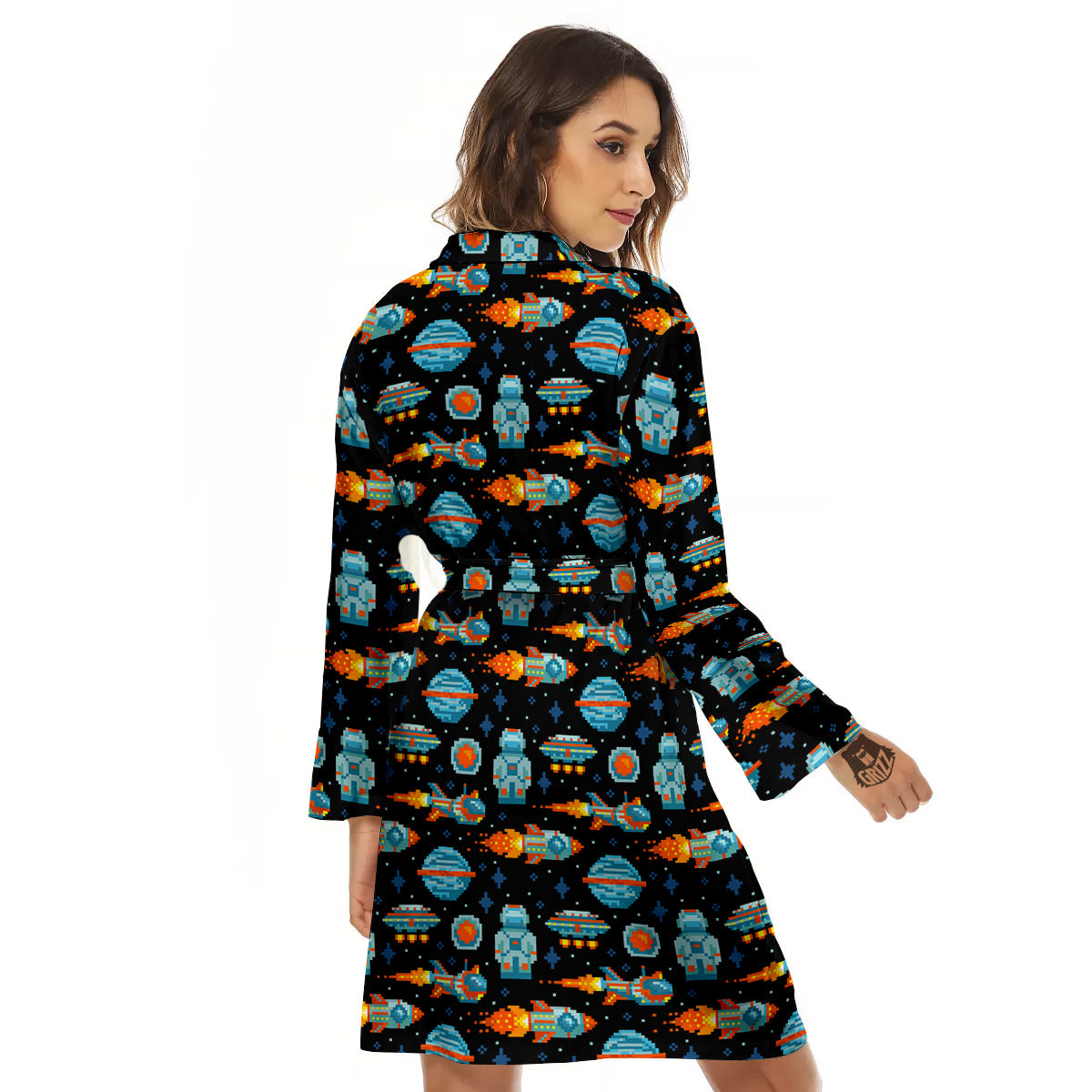 Pixel Art Space 8 Bit Print Pattern Women's Robe-grizzshop