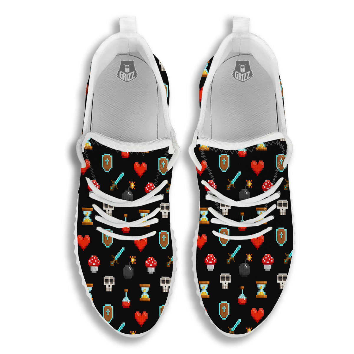 Pixel Graphics Game Icons Print Pattern White Walking Shoes-grizzshop