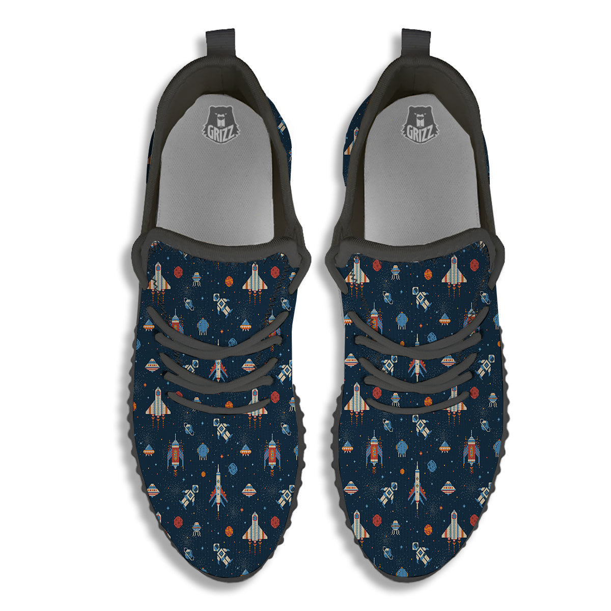 Pixel Space And Astronaut Print Pattern Black Walking Shoes-grizzshop