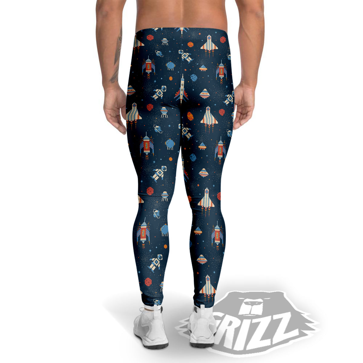 Pixel Space And Astronaut Print Pattern Men's Leggings-grizzshop
