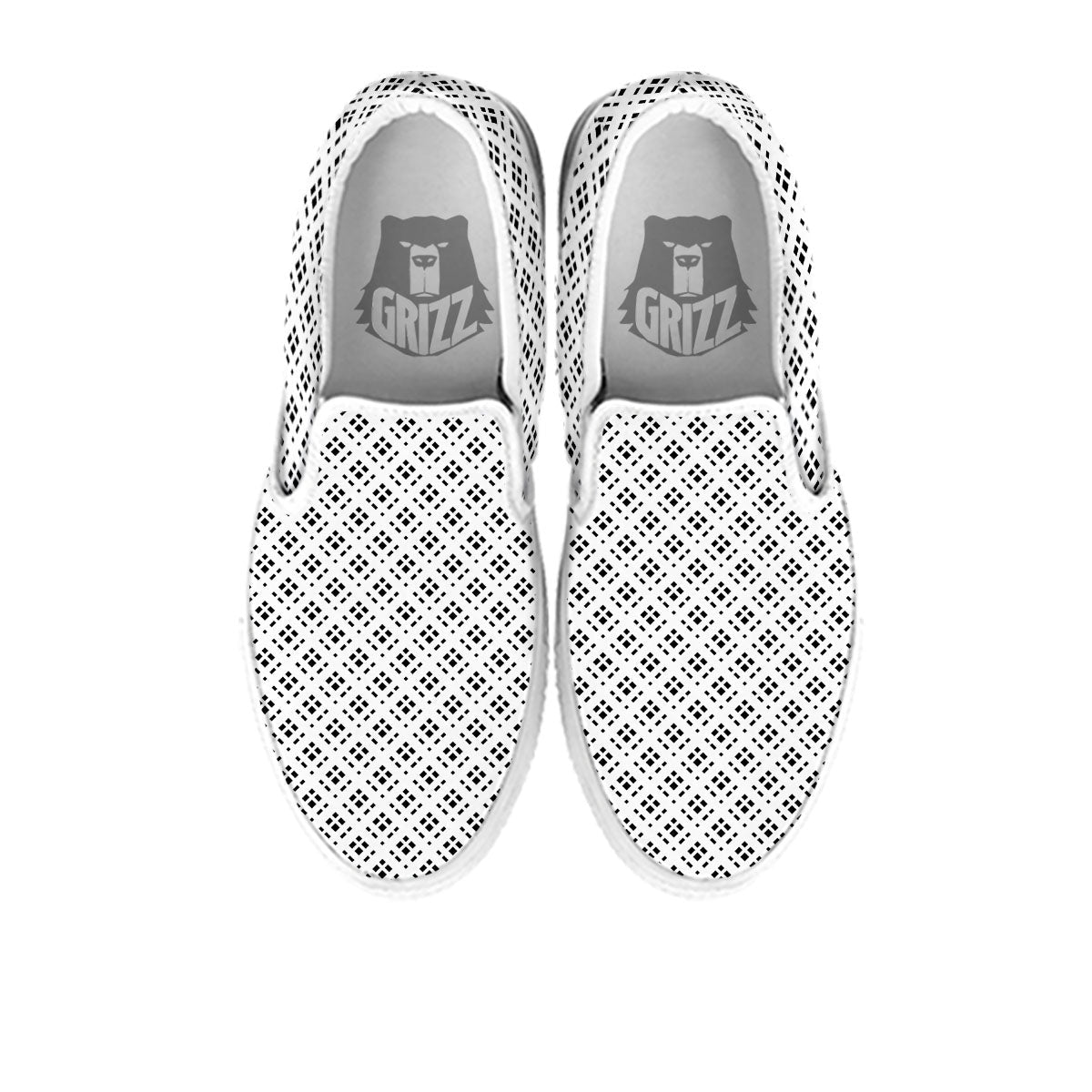 Pixel White And Black Print Pattern White Slip On Shoes-grizzshop