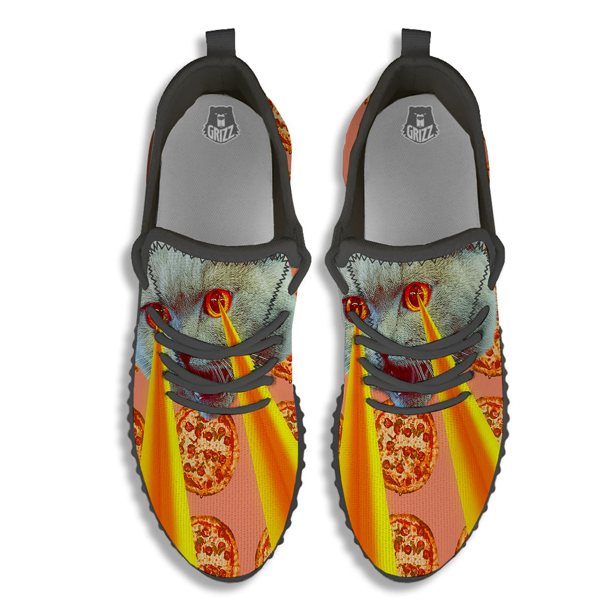 Pizza And Cat Print Black Walking Shoes-grizzshop