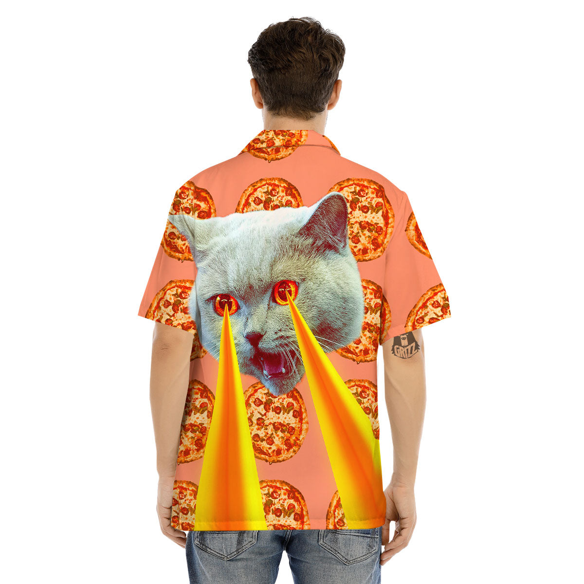 Pizza And Cat Print Men's Hawaiian Shirt-grizzshop