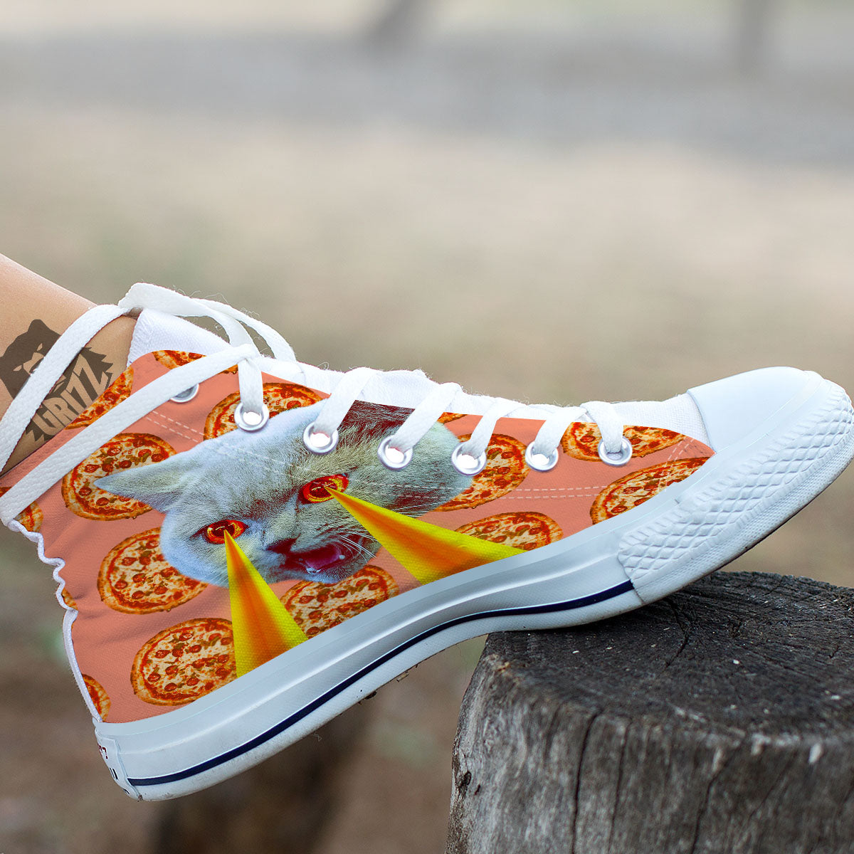 Pizza And Cat Print White High Top Shoes-grizzshop