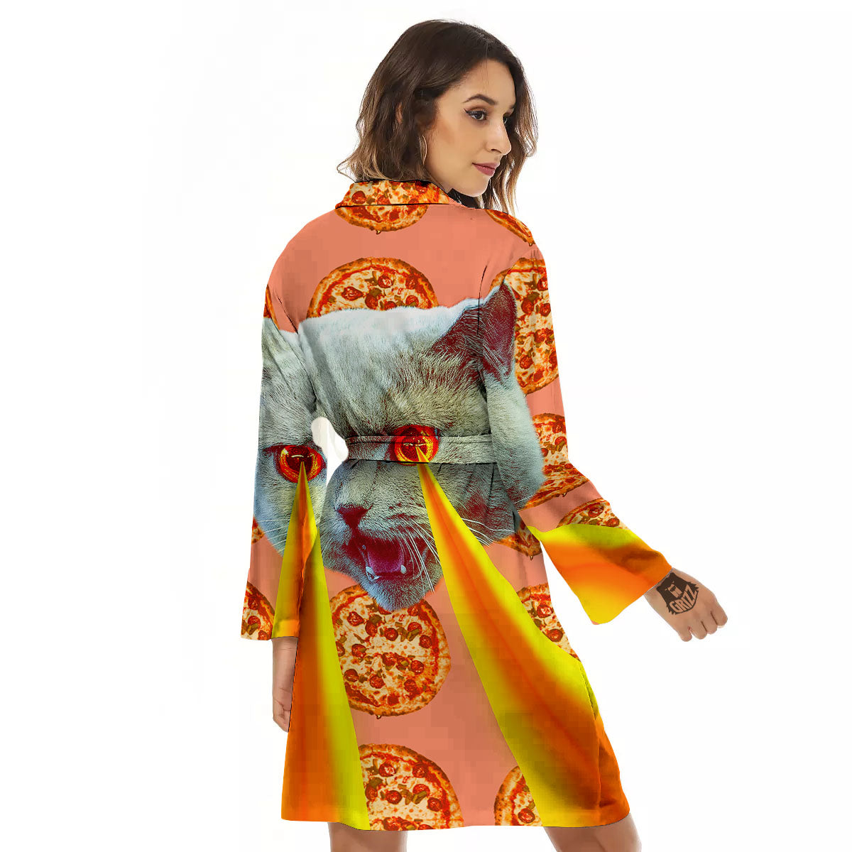 Pizza And Cat Print Women's Robe-grizzshop