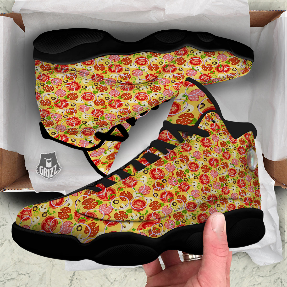 Pizza And Different Ingredients Print Pattern Black Basketball Shoes-grizzshop
