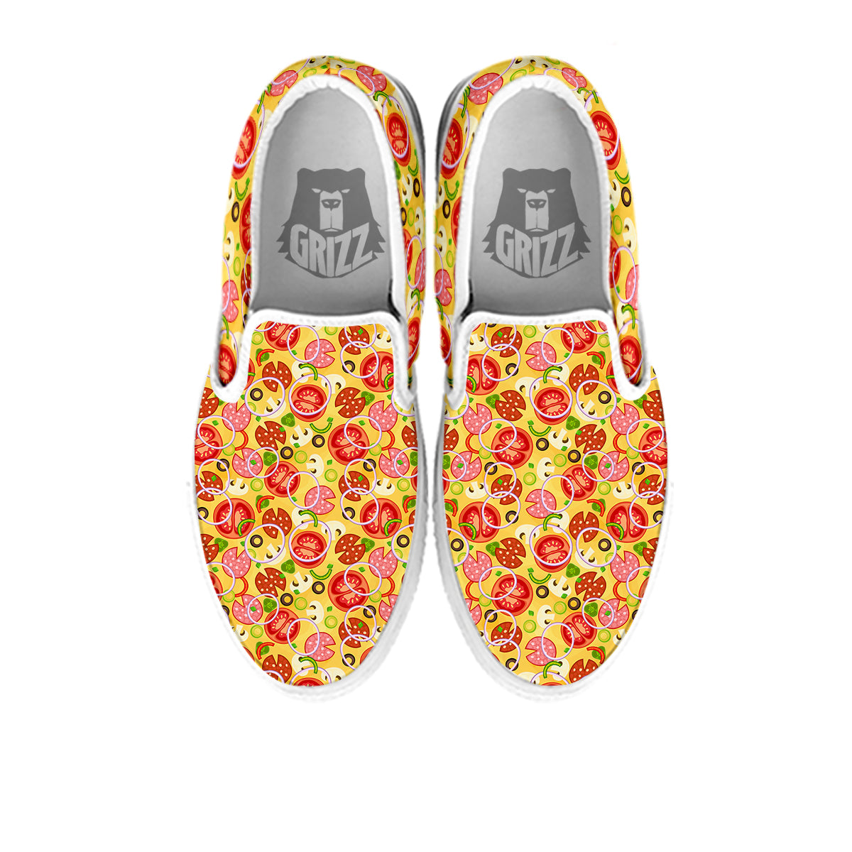 Pizza And Different Ingredients Print Pattern White Slip On Shoes-grizzshop