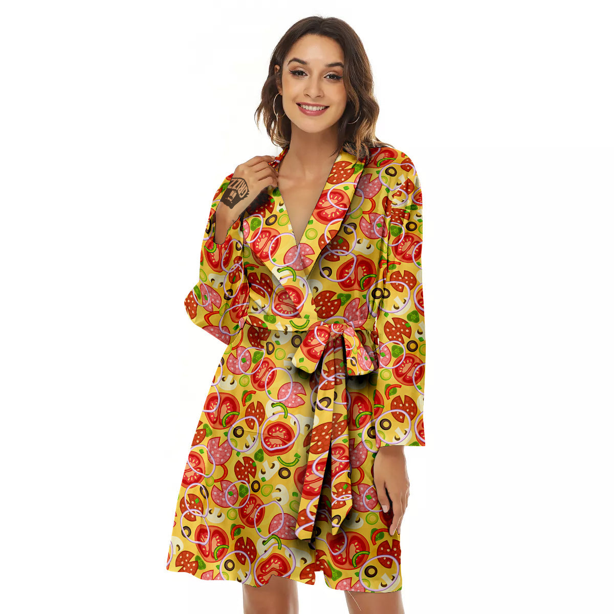 Pizza And Different Ingredients Print Pattern Women's Robe-grizzshop