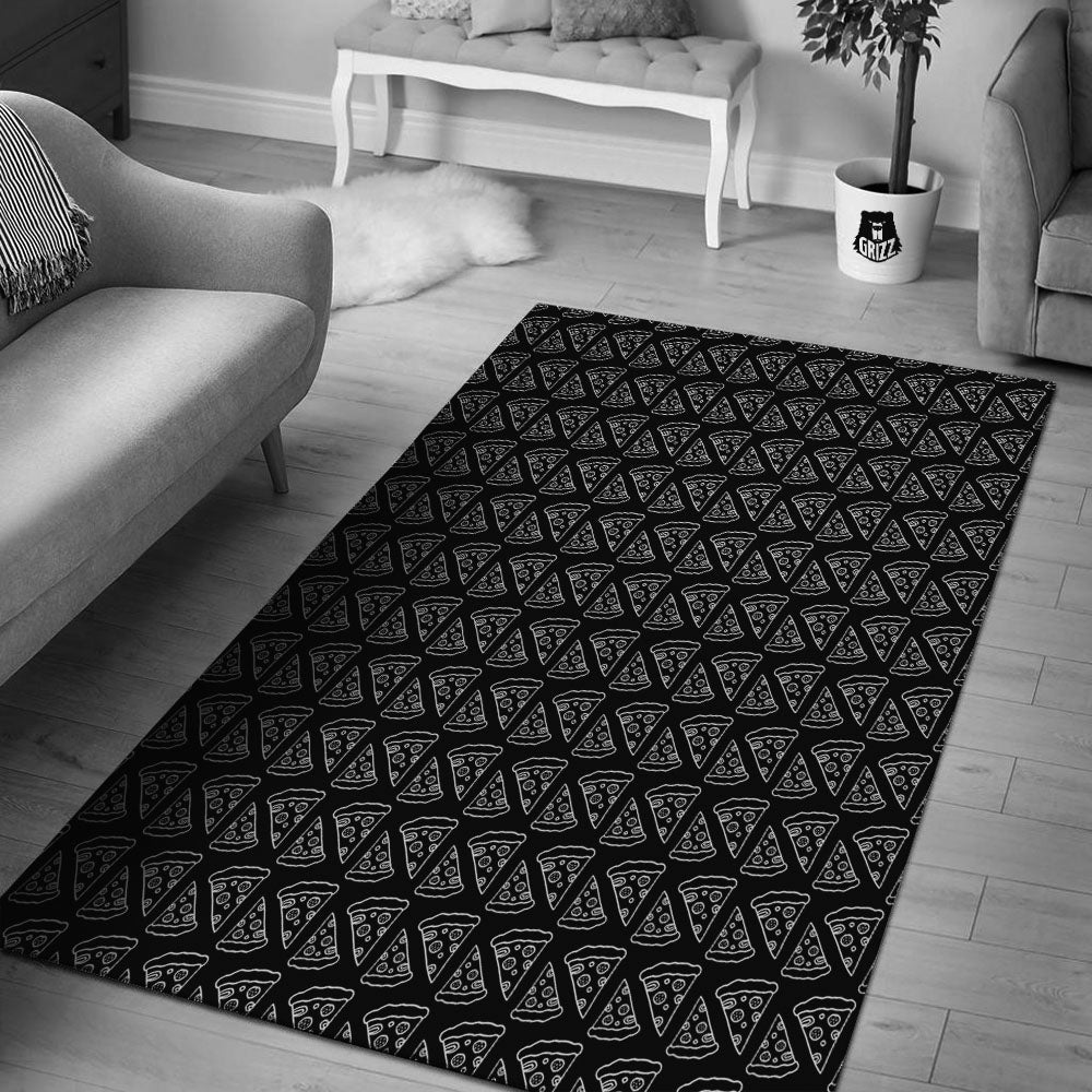 Pizza Black Print Pattern Floor Mat-grizzshop