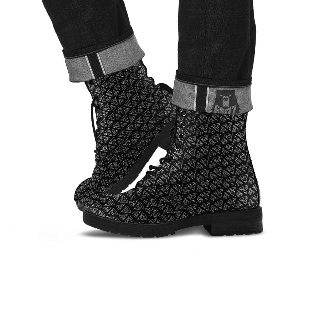 Pizza Black Print Pattern Leather Boots-grizzshop