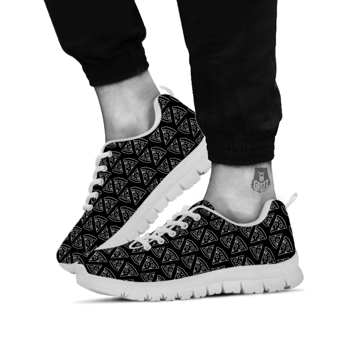 Pizza Black Print Pattern White Sneaker-grizzshop