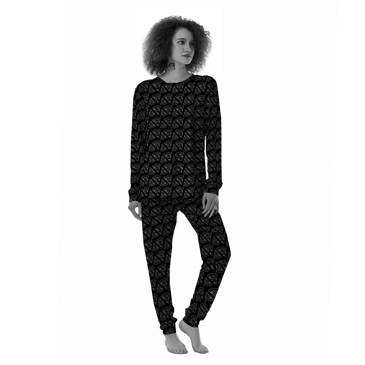 Pizza Black Print Pattern Women's Pajamas-grizzshop