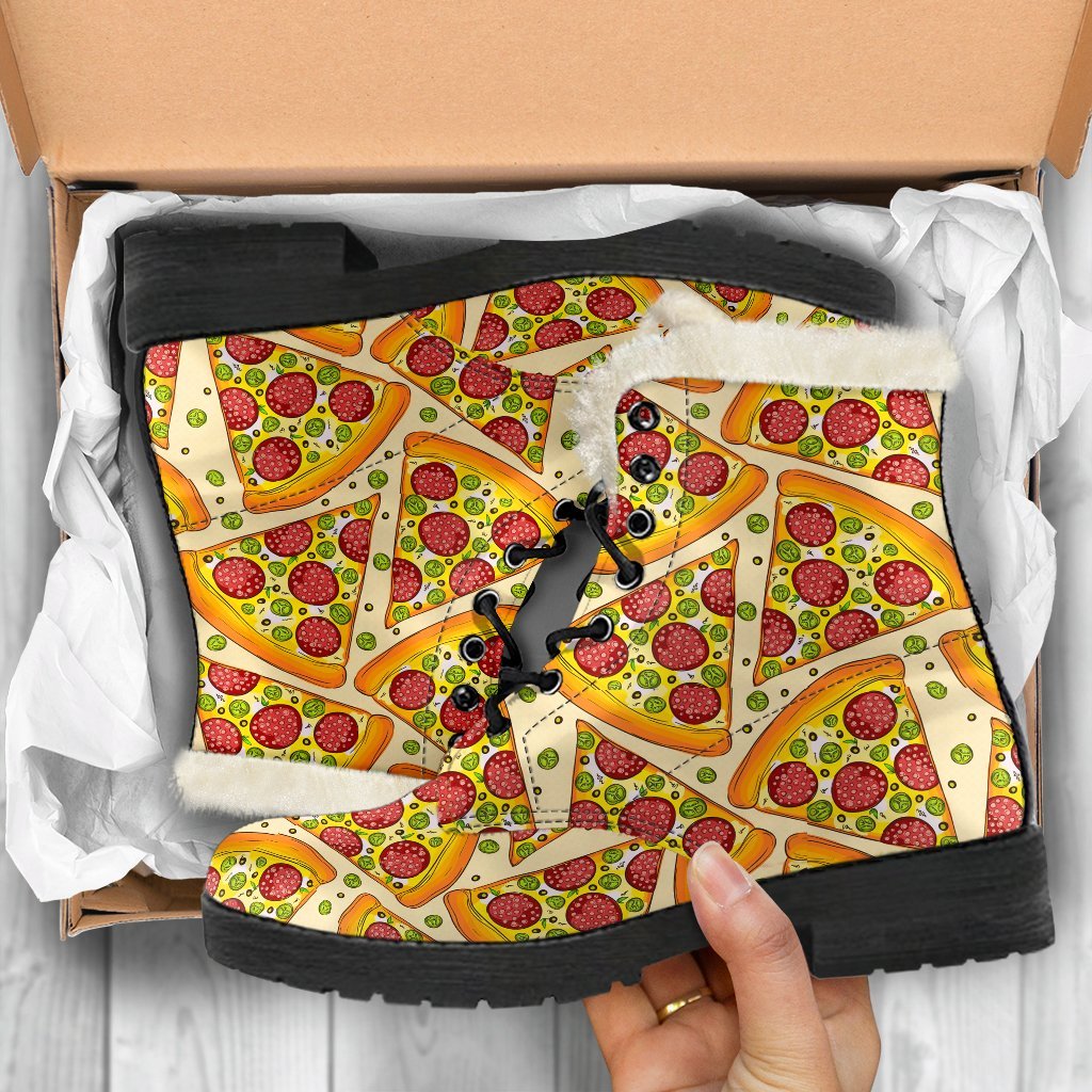 Pizza Pattern Print Comfy Winter Boots-grizzshop