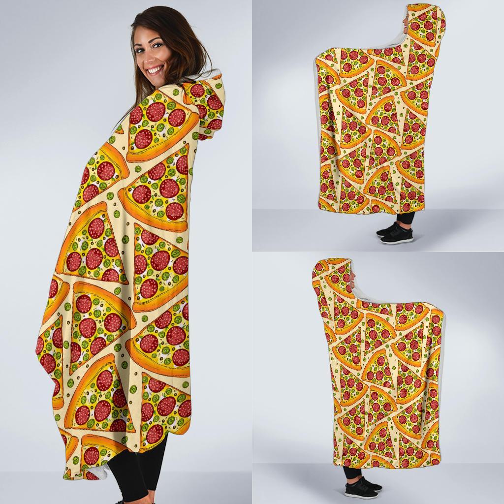 Pizza Pattern Print Hooded Blanket-grizzshop