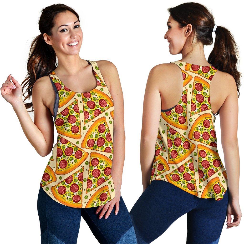 Pizza Pattern Print Women's Racerback Tank Tops-grizzshop