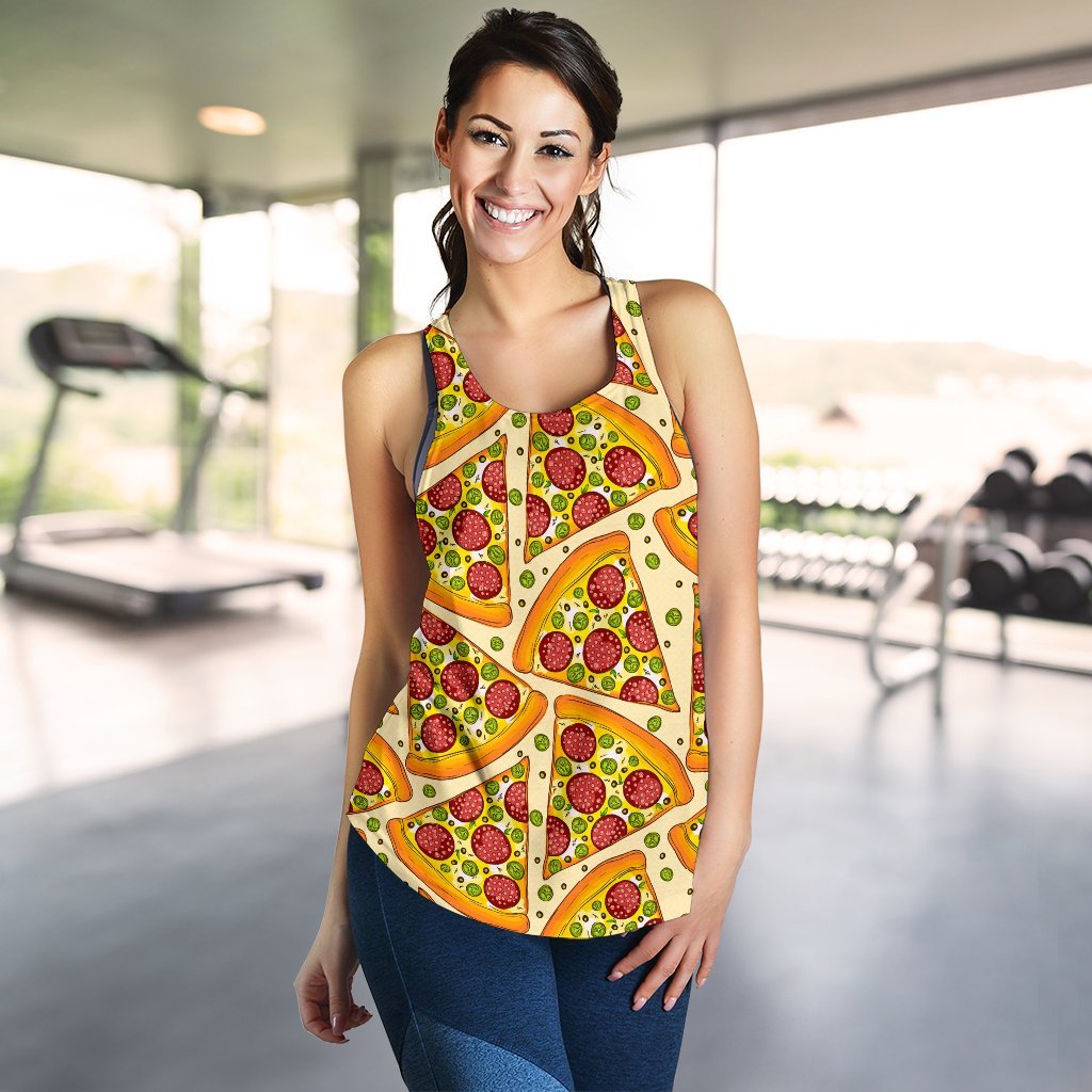 Pizza Pattern Print Women's Racerback Tank Tops-grizzshop