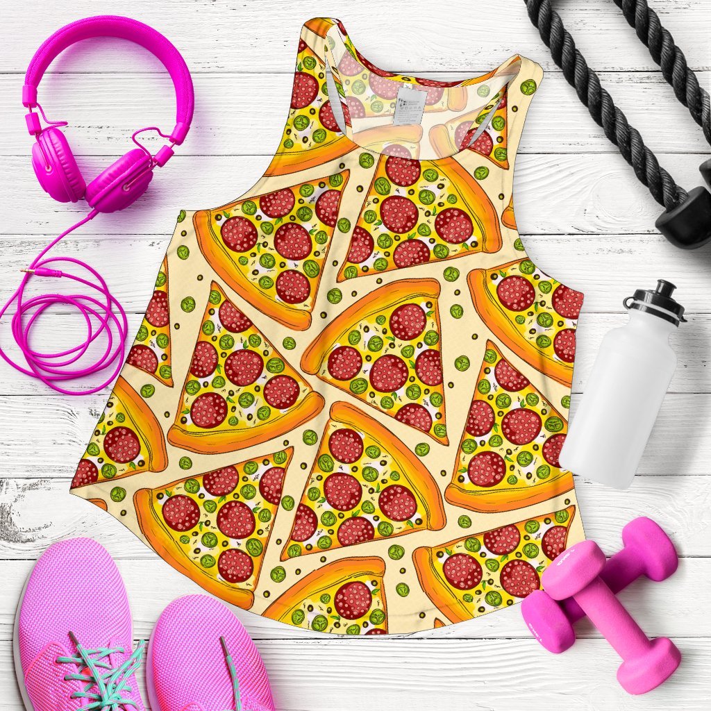 Pizza Pattern Print Women's Racerback Tank Tops-grizzshop