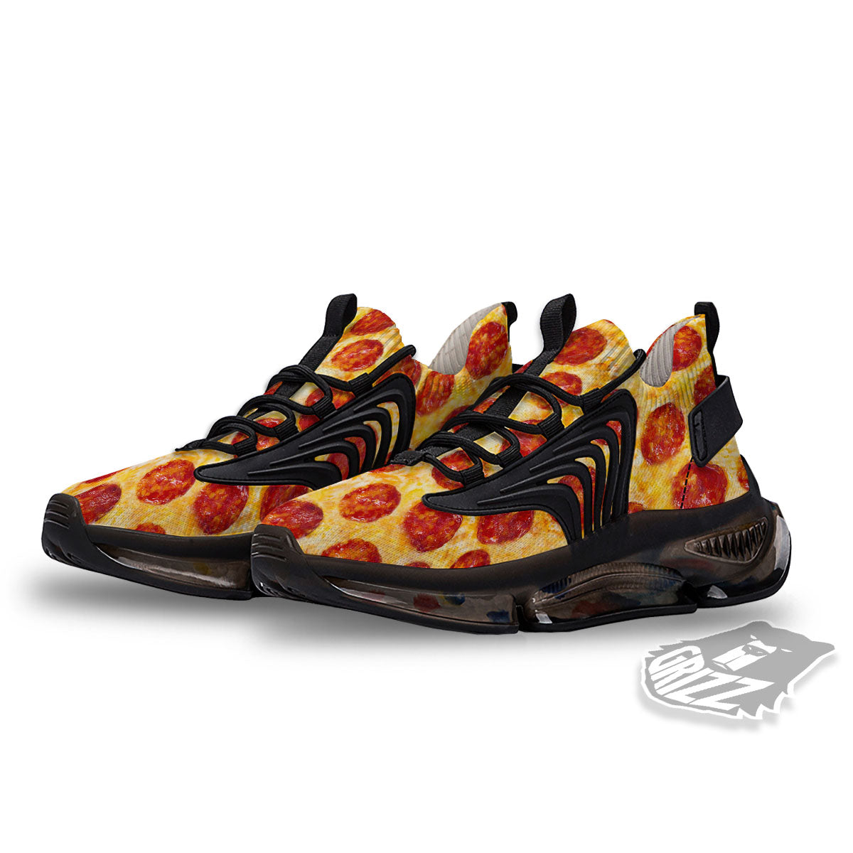 Pizza Pepperoni Print Black Gym Shoes-grizzshop
