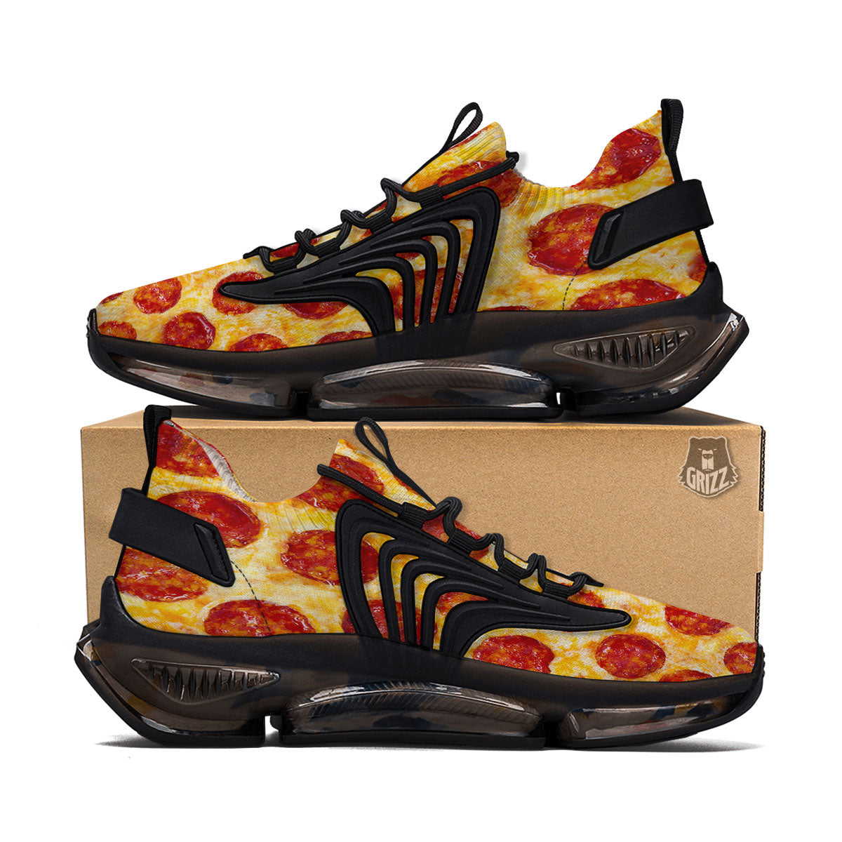 Pizza Pepperoni Print Black Gym Shoes-grizzshop