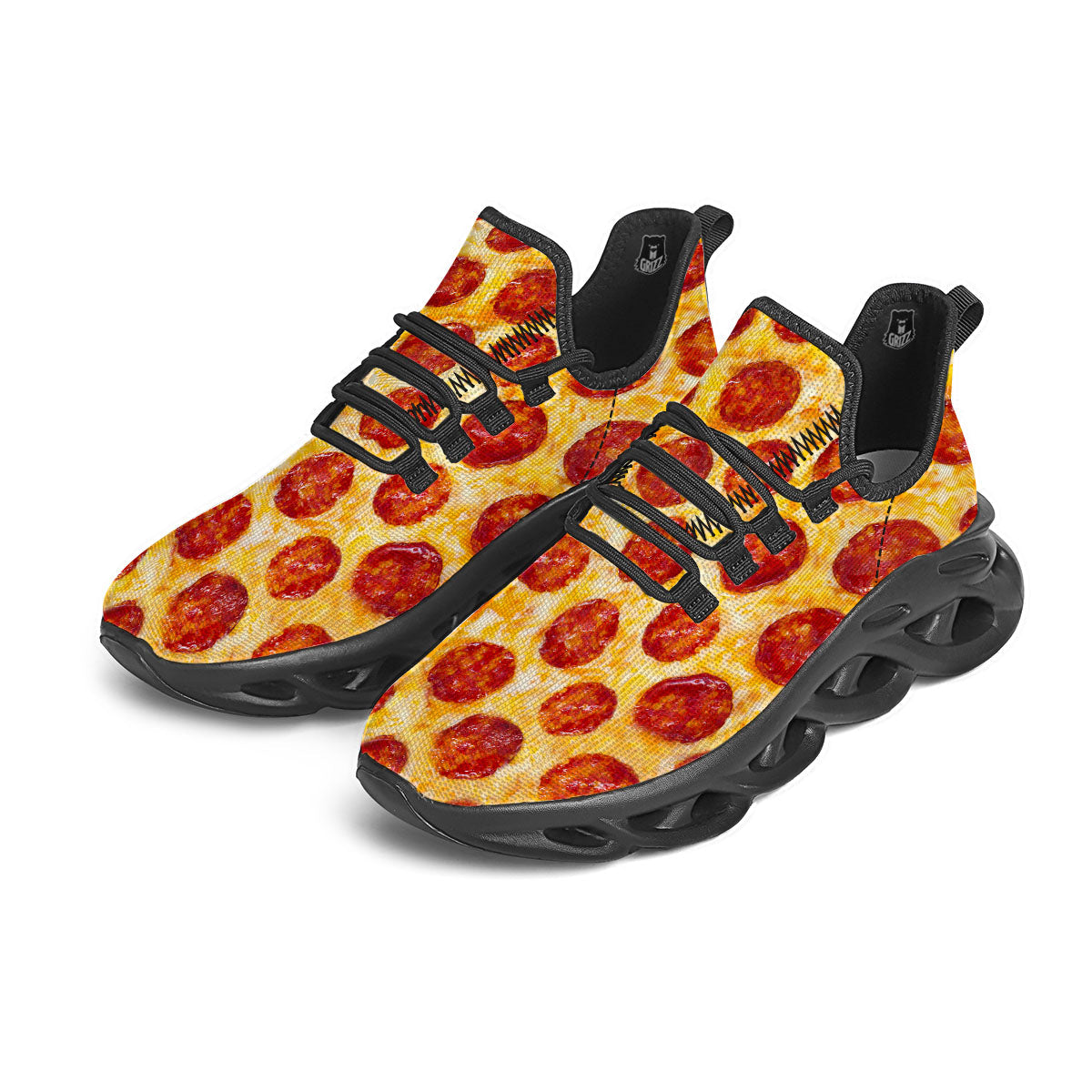 Pizza Pepperoni Print Black Running Shoes-grizzshop