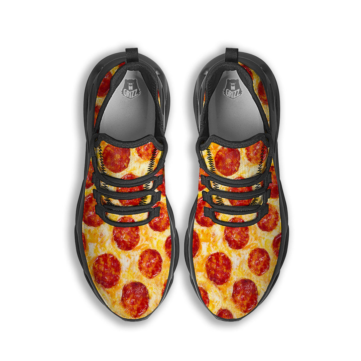 Pizza Pepperoni Print Black Running Shoes-grizzshop