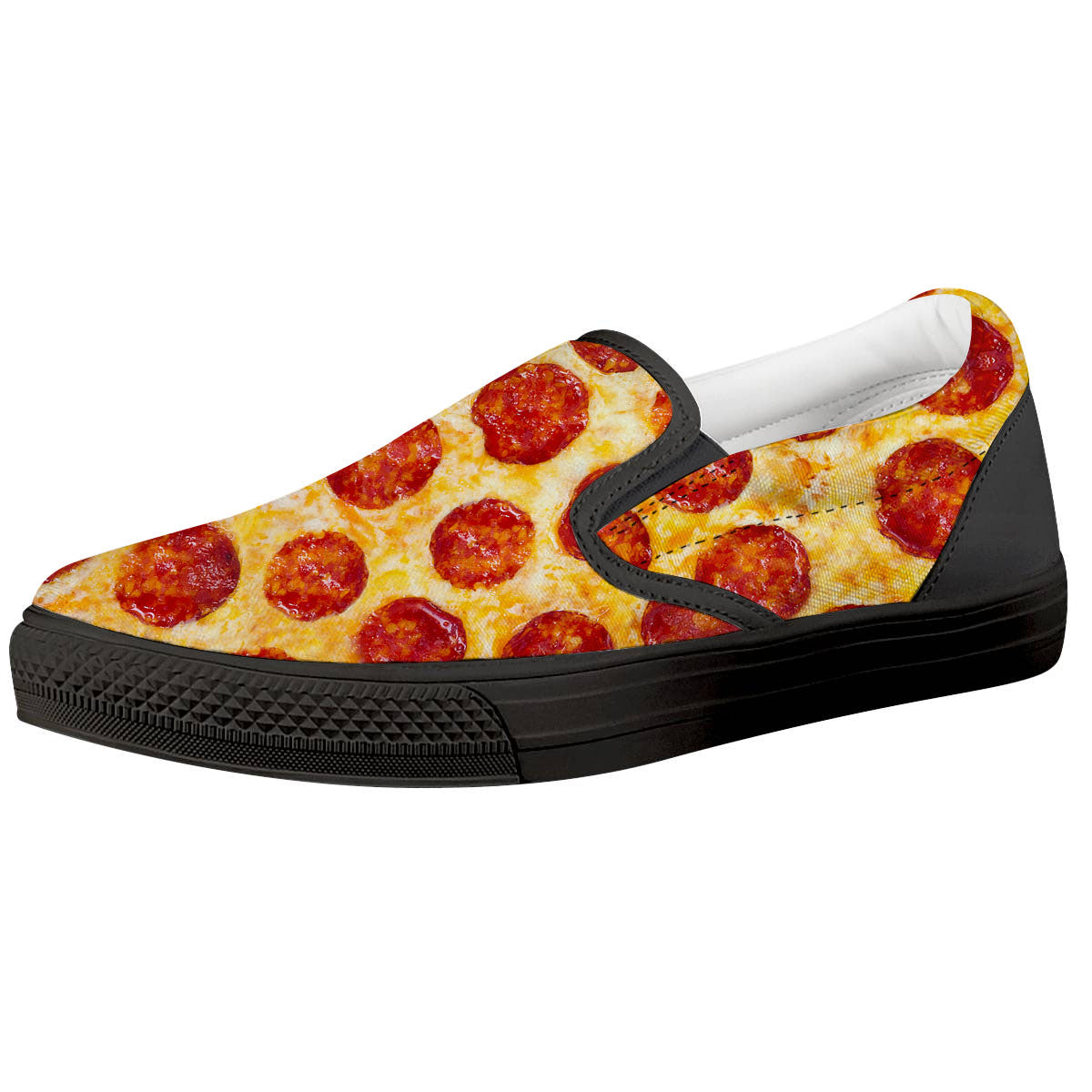 Pizza Pepperoni Print Black Slip On Shoes-grizzshop