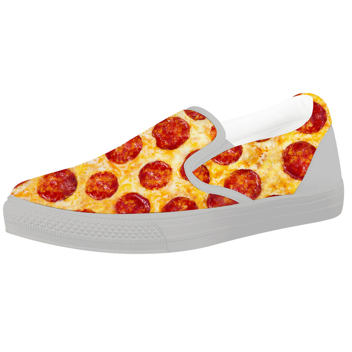Pizza Pepperoni Print White Slip On Shoes-grizzshop