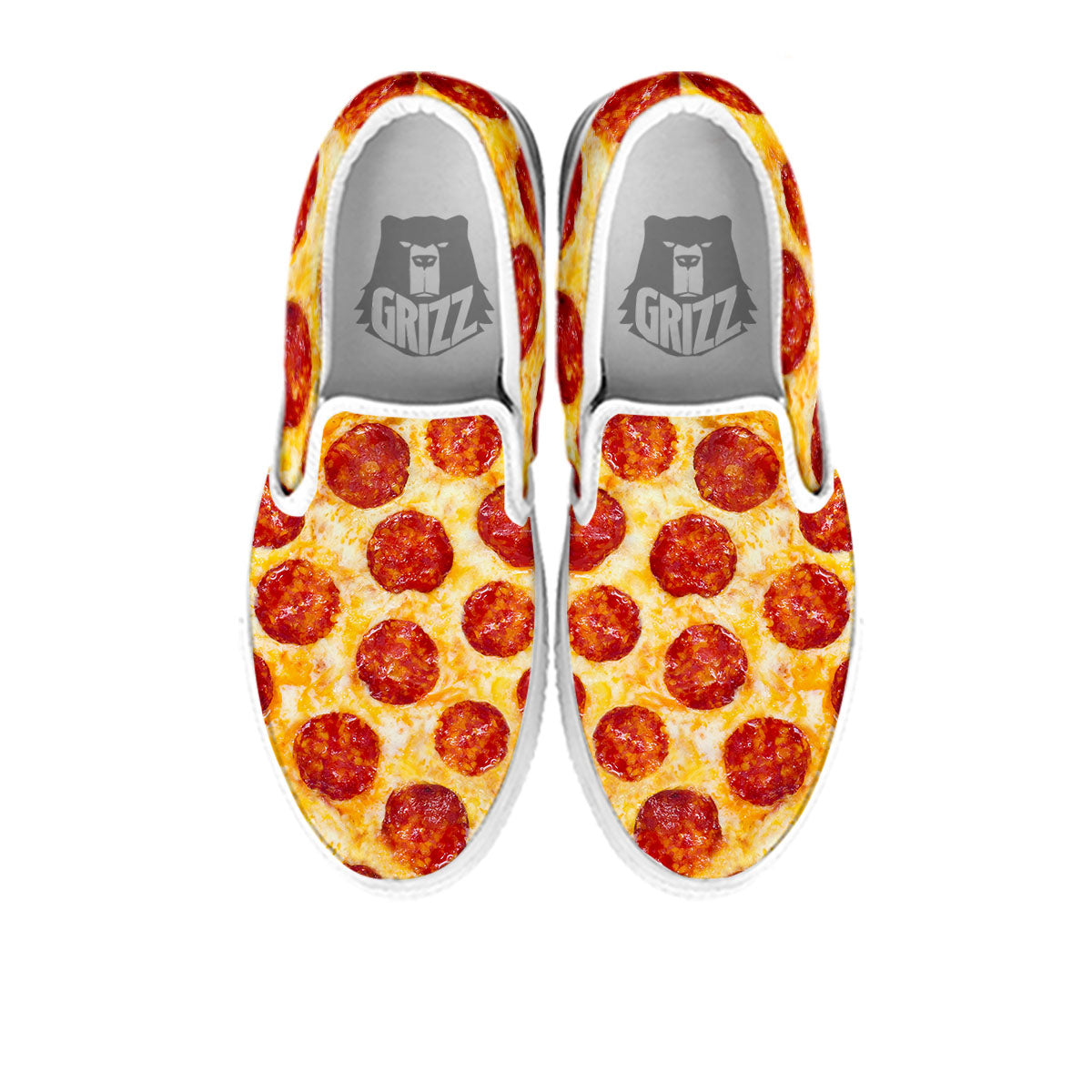Pizza Pepperoni Print White Slip On Shoes-grizzshop
