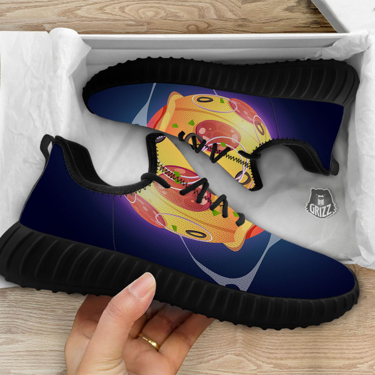 Pizza Planet Print Black Walking Shoes-grizzshop
