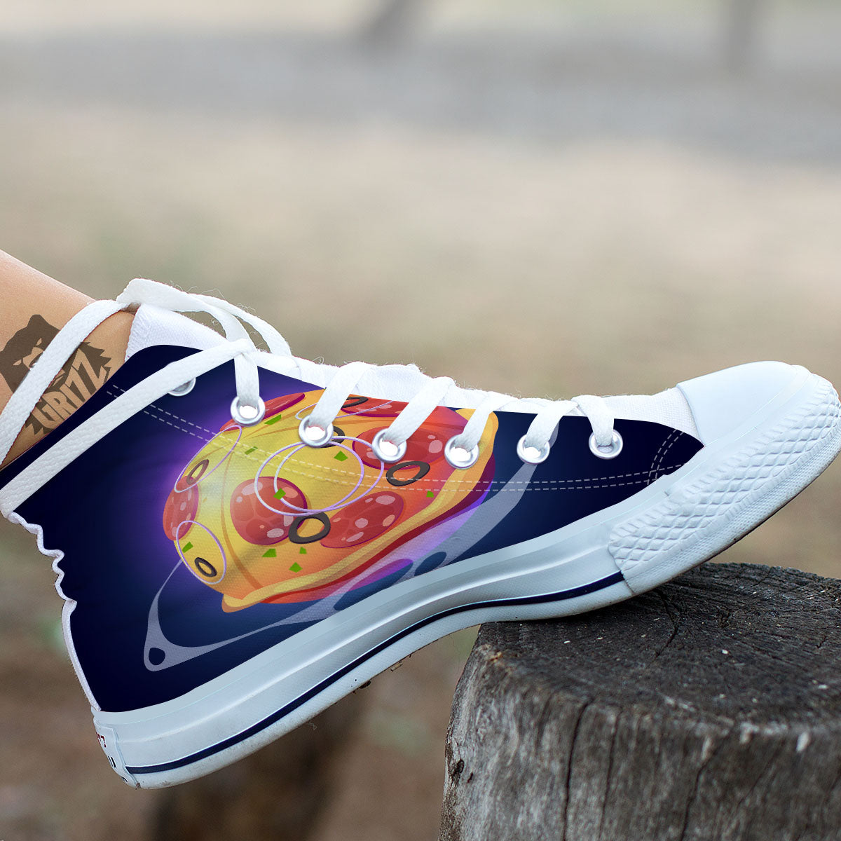 Pizza Planet Print White High Top Shoes-grizzshop