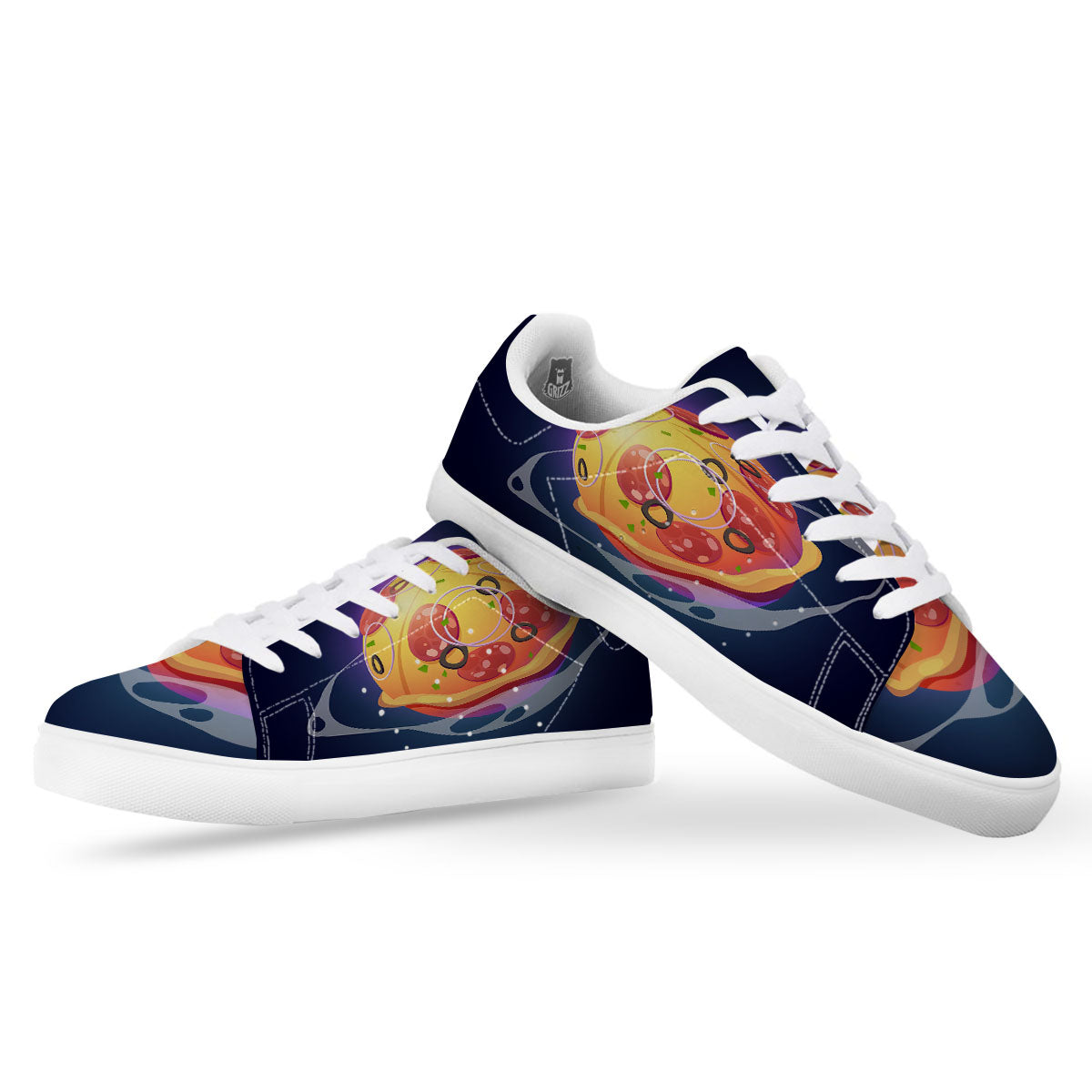 Pizza Planet Print White Low Top Sneakers-grizzshop