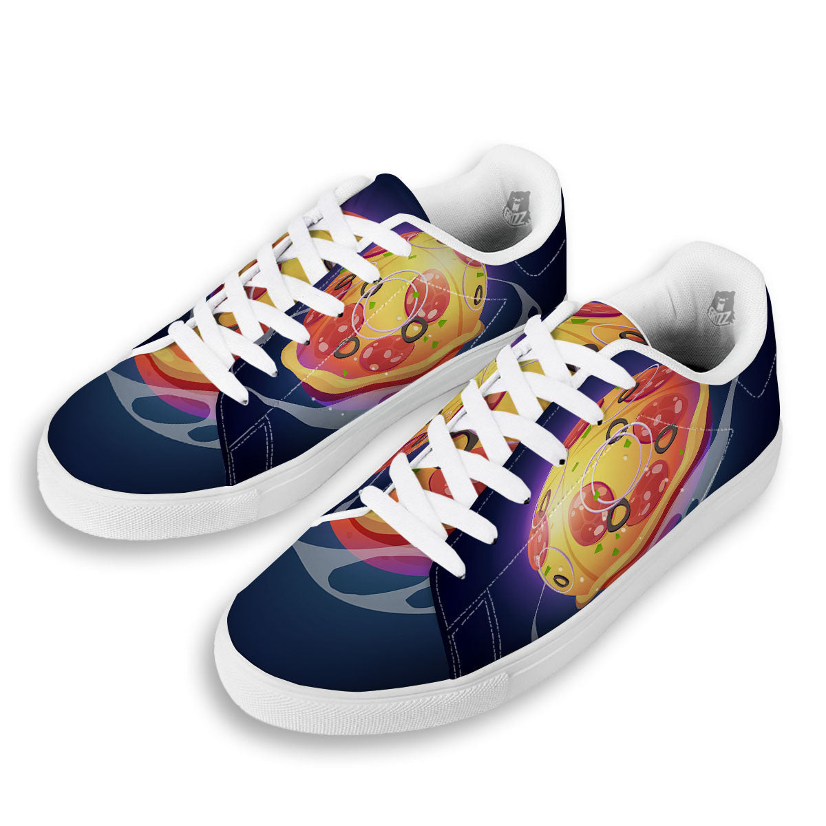 Pizza Planet Print White Low Top Sneakers-grizzshop