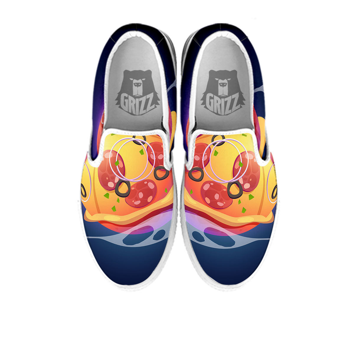 Pizza Planet Print White Slip On Shoes-grizzshop
