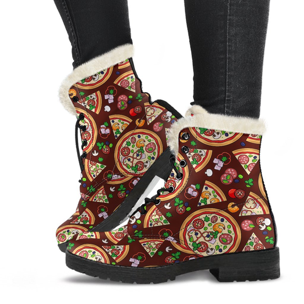 Pizza Print Pattern Comfy Winter Boots-grizzshop