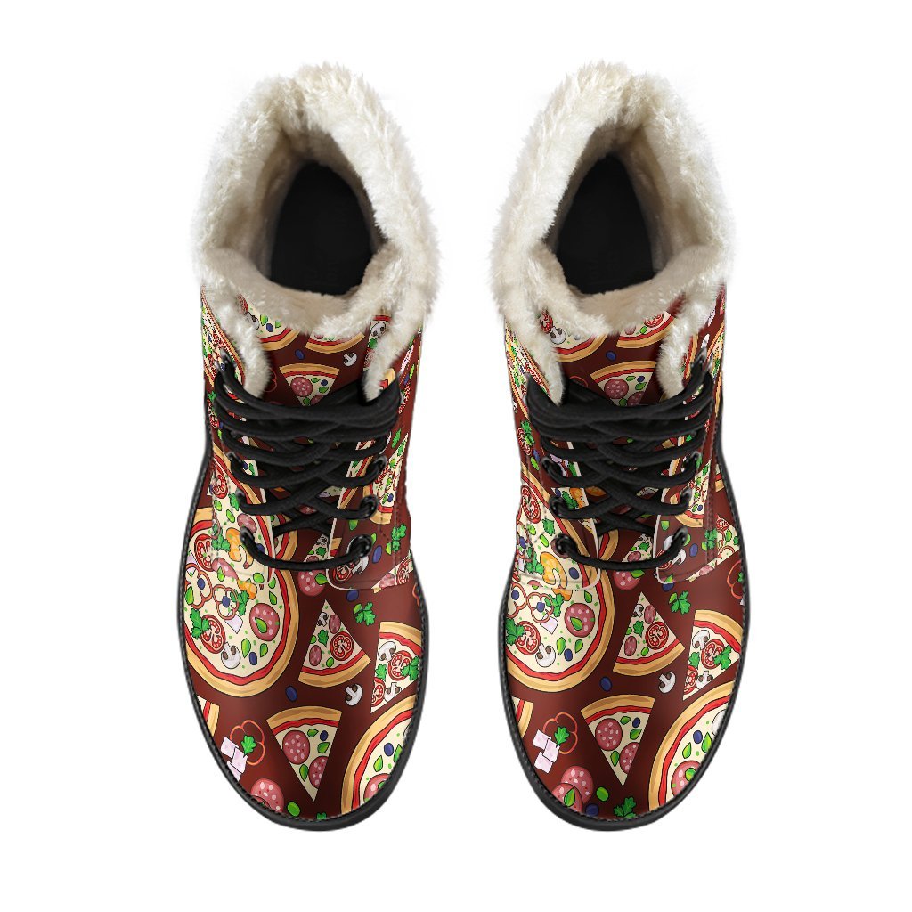 Pizza Print Pattern Comfy Winter Boots-grizzshop