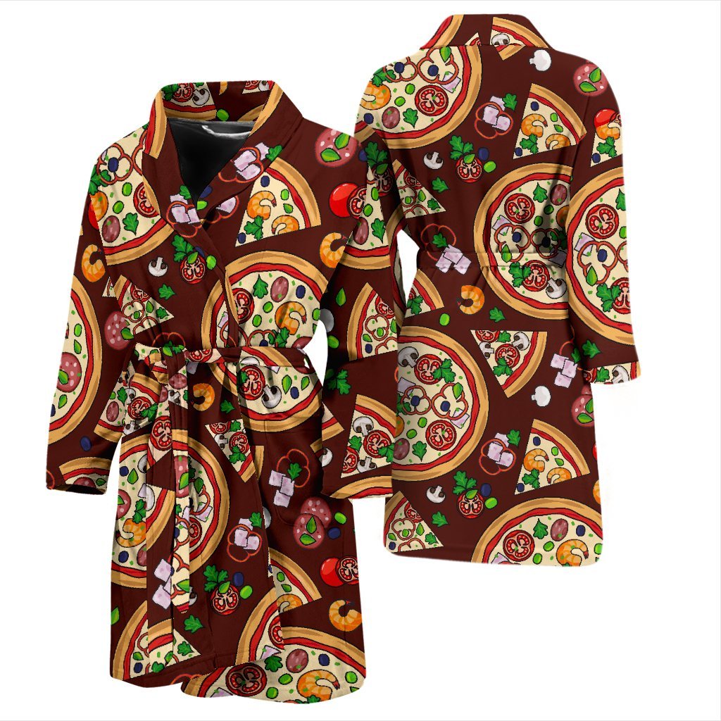 Pizza Print Pattern Men Long Robe-grizzshop