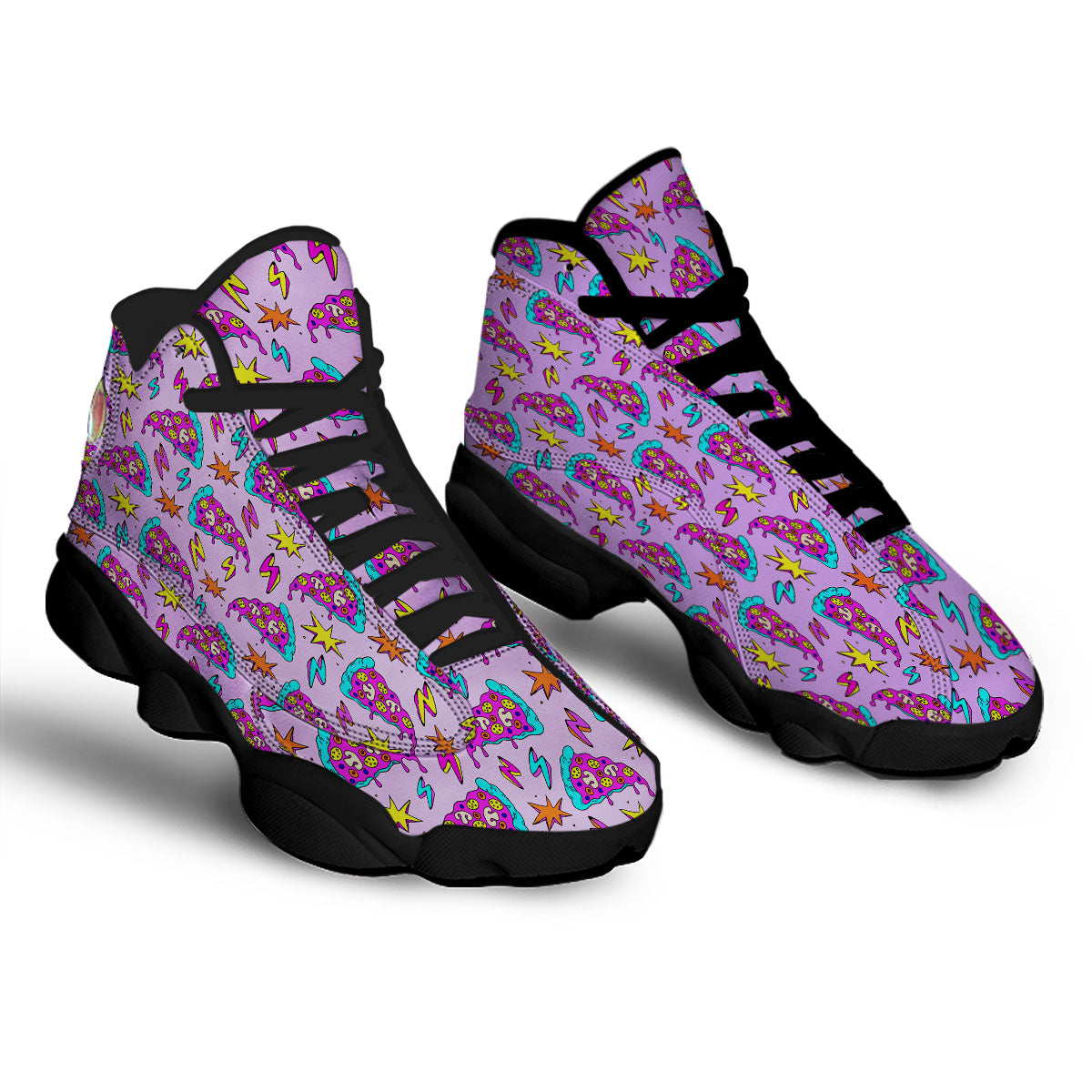 Pizza Psychedelic Print Pattern Black Basketball Shoes-grizzshop