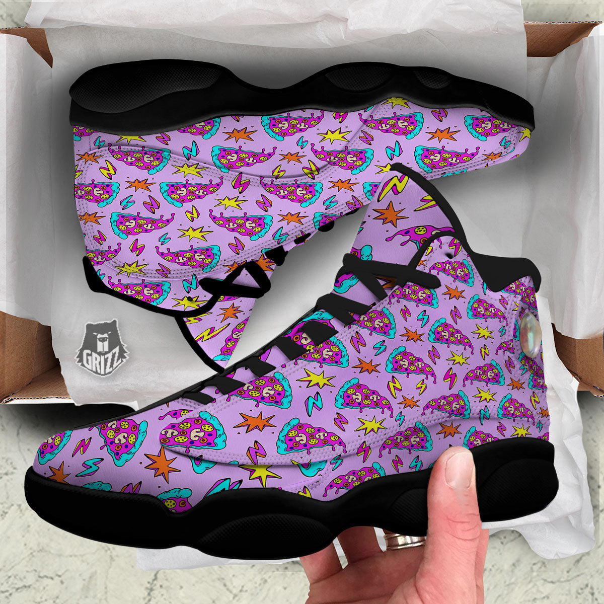 Pizza Psychedelic Print Pattern Black Basketball Shoes-grizzshop