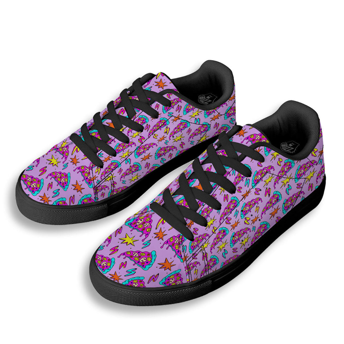 Pizza Psychedelic Print Pattern Black Low Top Sneakers-grizzshop